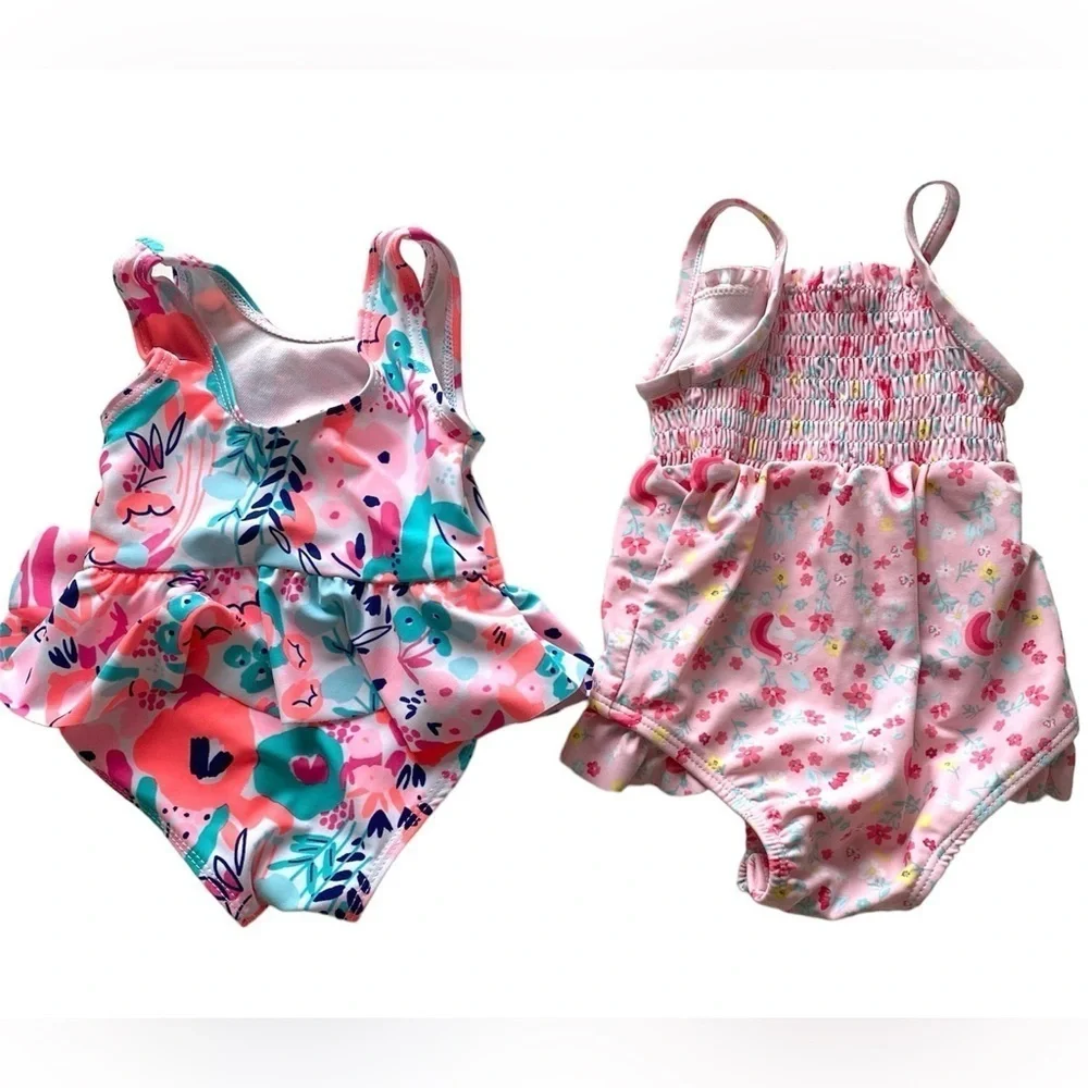Carter’s Baby Girl Lot Of 2 Floral One Piece Swim Bundle Lined Bathing Suits 3M - Picture 2 of 6